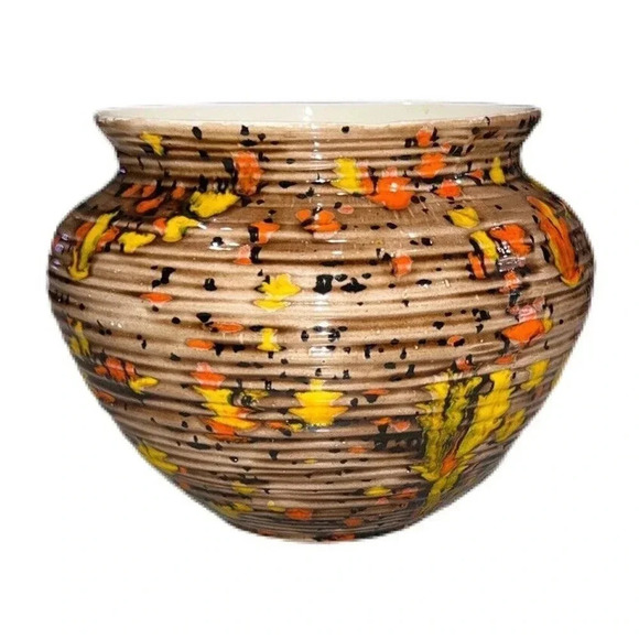 VINTAGE Atlantic Mold Artist Signed Glazed Pottery Planter Vase - Picture 1 of 5